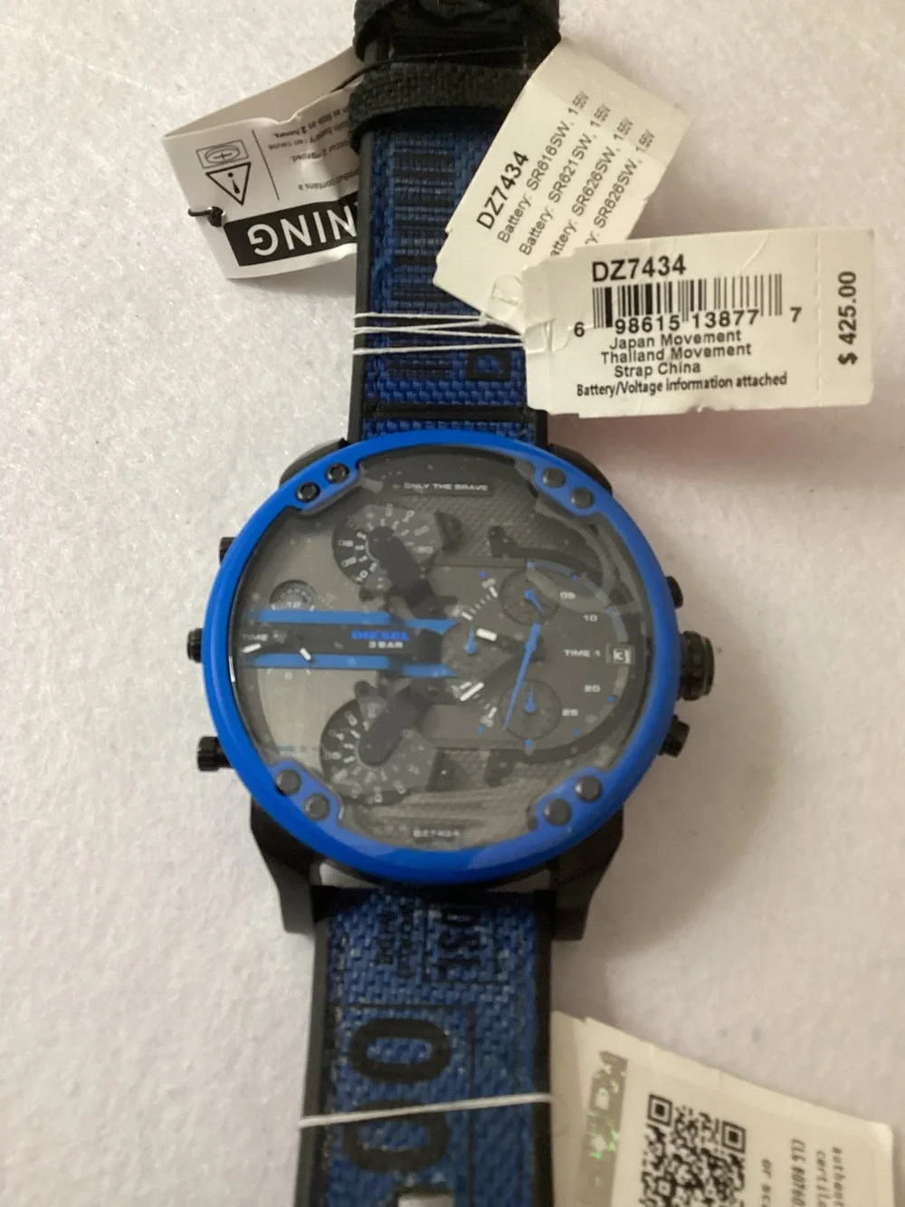 Diesel Mr Daddy 2.0 Three-Hand Blue Silicone Strap Buckle Watch, 57mm DZ7434